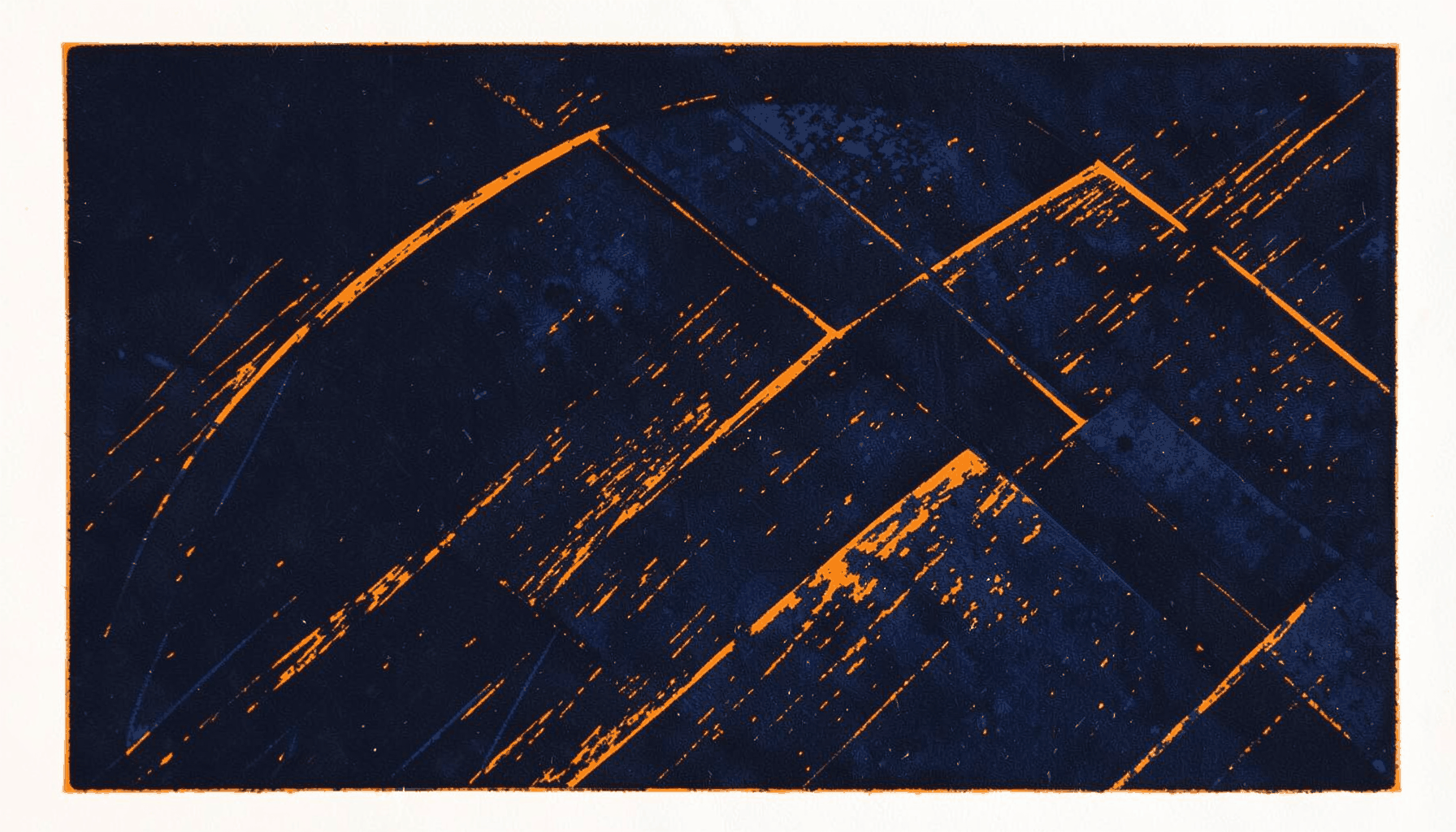 A dark atmospheric linocut relief print with deep navy and indigo tones, featuring abstract geometric arcs and subtle diamond patterns that evoke the energy of a premium gaming platform.